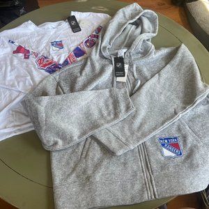 2XL cropped NY Rangers long sleeve t-shirt and hooded sweatshirt.